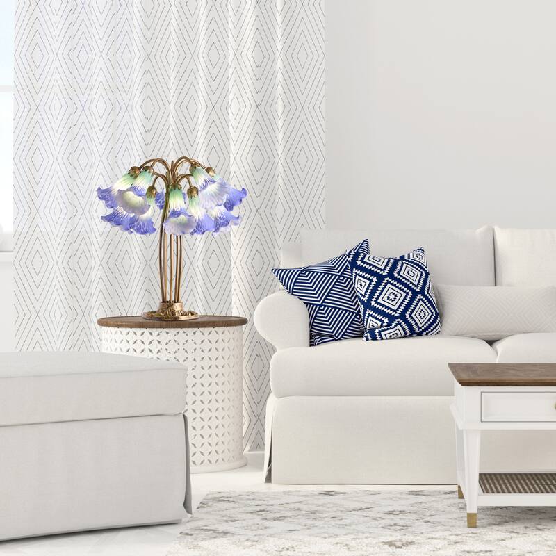 21.5-inch Antique Brass and Hand Blown Glass 10 Lily Downlight Table Lamp - 20.25" x 20.25" x 21.5"