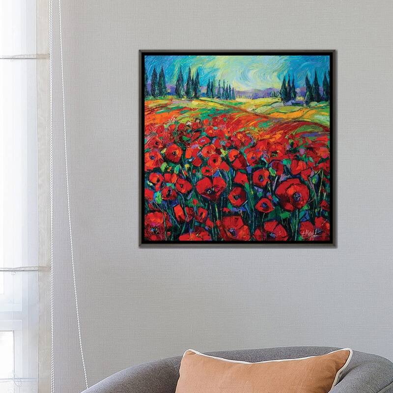 iCanvas "Poppies And Cypresses" by Mona Edulesco Framed