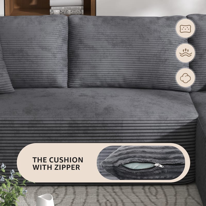 Corduroy L-Shaped Sofa Modular Movable Applicable Living Room Furniture Sets