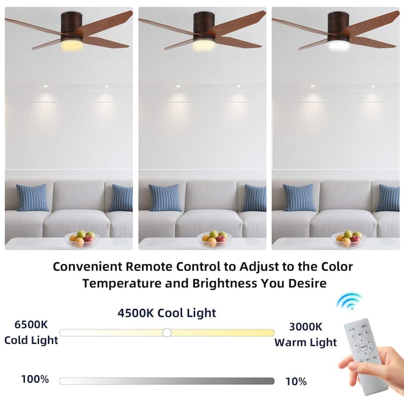 52 in. Modern Rustic Ceiling Fan with 3 Color Light, 4 Wood Blades, DC Motor, 6 Speed for Bedroom or Living Room
