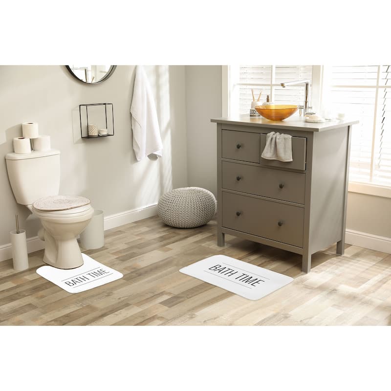 Non-Slip Microfiber Bathmat or Contour Rug Bath Time Design - Set of 2 - White
