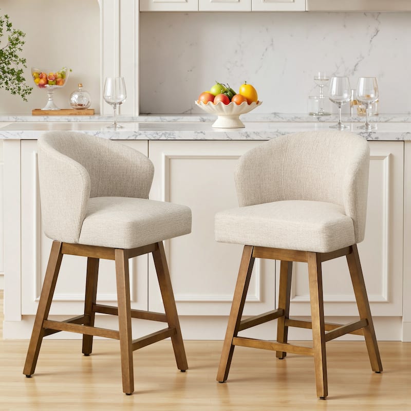 26 Inch Upholstered Swivel Counter Height Bar Stools with Back and Solid Wood Frame - 37.8"H x 20.9"W x 21.3"D