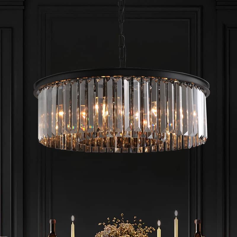 22-inch Smoky Gray Round Chandelier 2-Tier Modern Crystal Chandelier for Dining Room