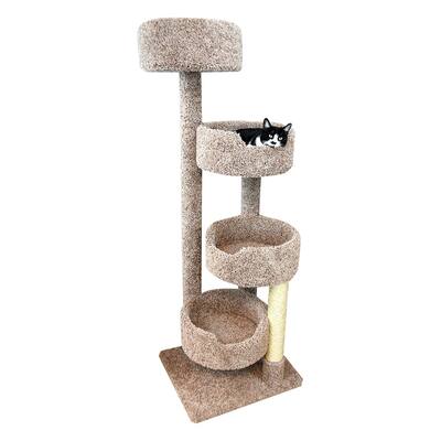 65" Tall Multi-Level Cat Stairway Tower with Four Wide Perches and Sisal Scratching Posts for Multiple Indoor Cats