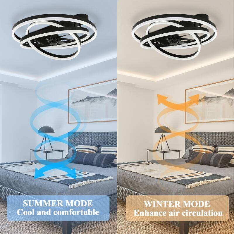 Cusp Barn 24 Inch Low Profile DIY Shape Ceiling Fan with Lights, Flush Mount Silent DC Motor Fandelier, Dimmable LED Lighting