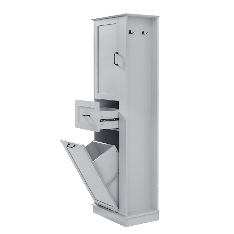 Modern Tall Storage Cabinet - Tilt-Out Compartment, Adjustable Shelves,Soft-Close Hinges, Aluminum Alloy Handles