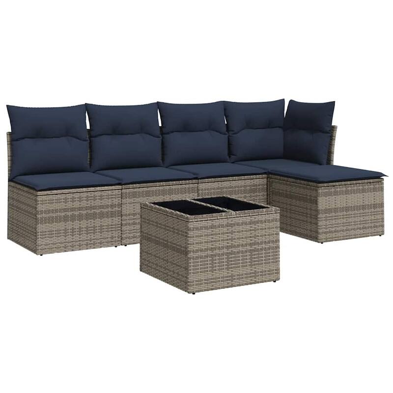vidaXL 5/6 Piece Patio Sofa Set with Cushions Black/Brown/Gray Poly Rattan - 24.4 x 24.4 x 27.2