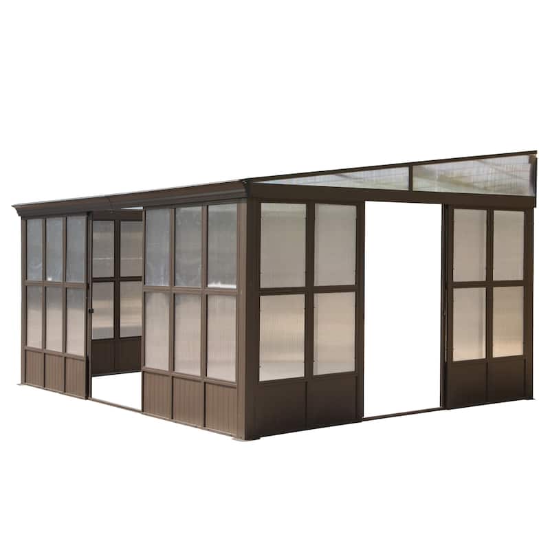 Outdoor Wall Mounted Solarium with Detachable Windows, Aluminum Lean to Gazebo Sun Room - 12×16 FT