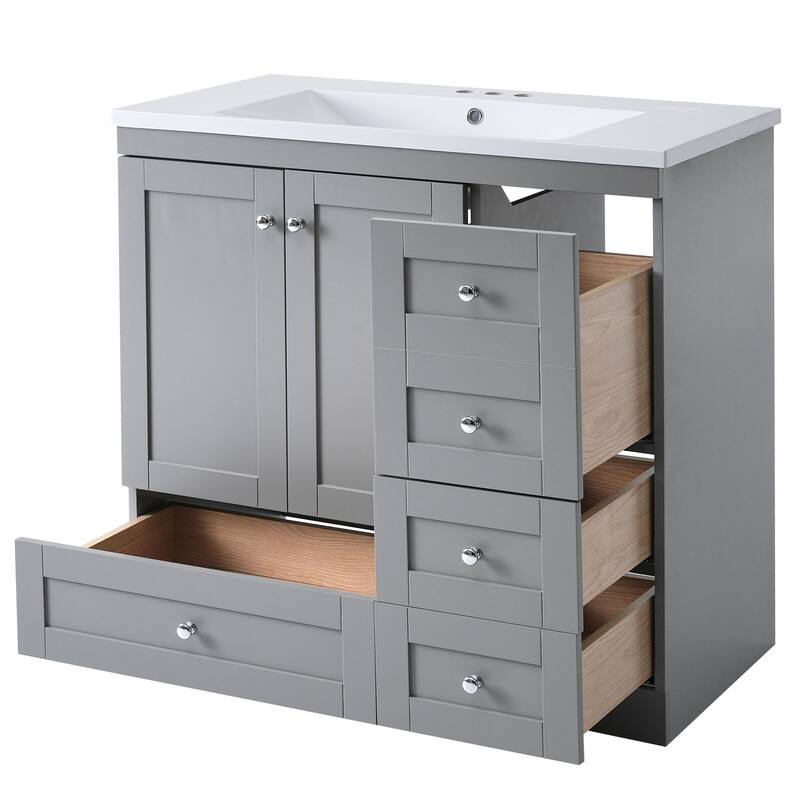 36 inch MDF Freestanding Bathroom Vanity Set with Integrated Resin Sink with Soft Close