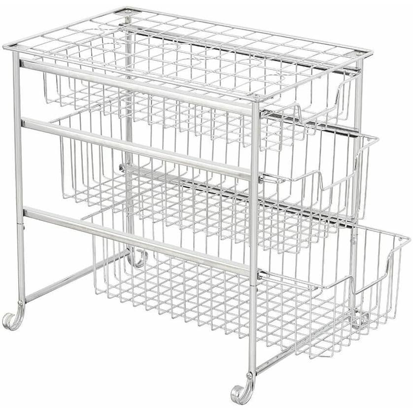 3-Tiered Mesh Storage Basket Organizer Drawer, Chrome