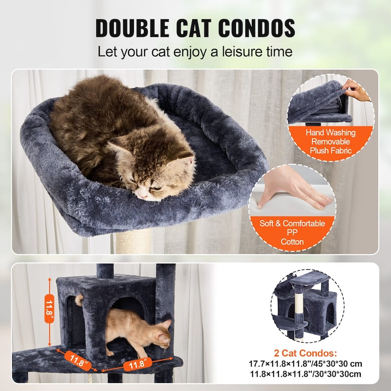 Cat Tree for Indoor Cats, 72" Cat Tower with 2 Cat Condos, Sisal Scratching Post, Hammock, Top Perch, Jumping Platforms
