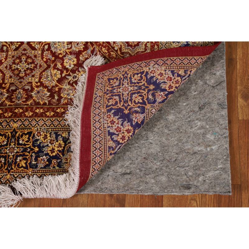 Hand Knotted Oriental Silk Carpet Traditional Floral Red Qum Area Rug - 4' 10'' X 3' 3''