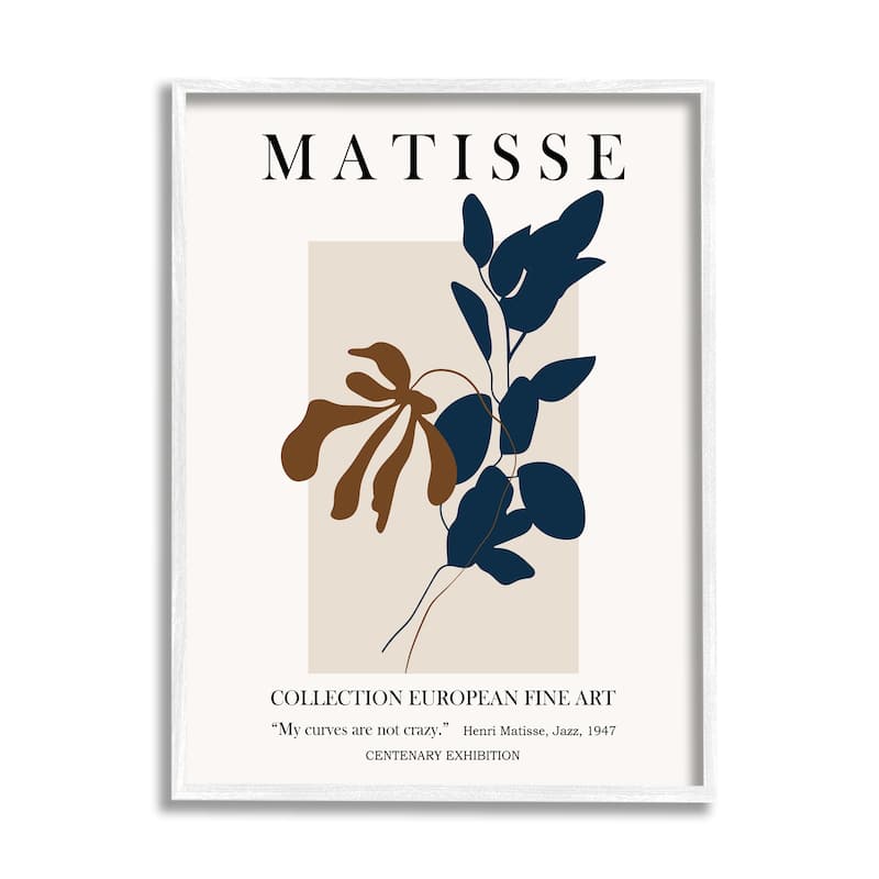 Stupell Bold Modern Botanicals Leaf Silhouettes Matisse Text Framed Wall Art - Tan