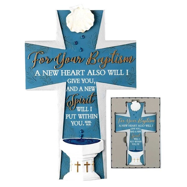 9.75" Blue and White Baptism Themed Religious Wall Cross - N/A