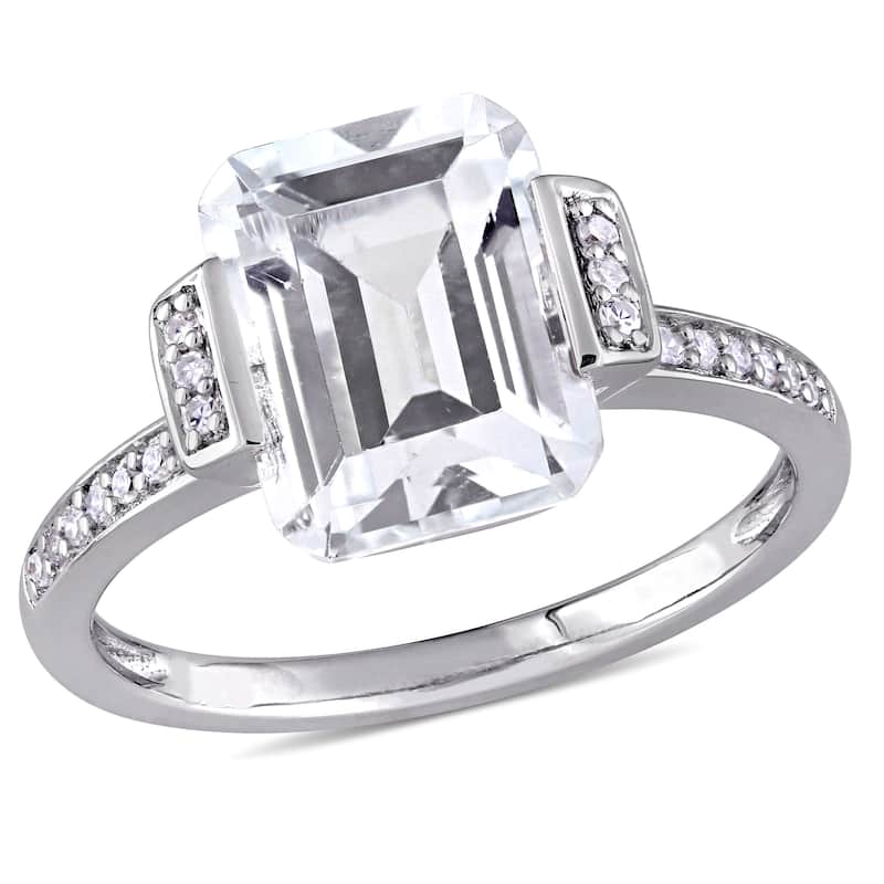 Miadora 4ct TGW White Topaz 1/10ct TW Diamond Halo Engagement Ring in Sterling Silver