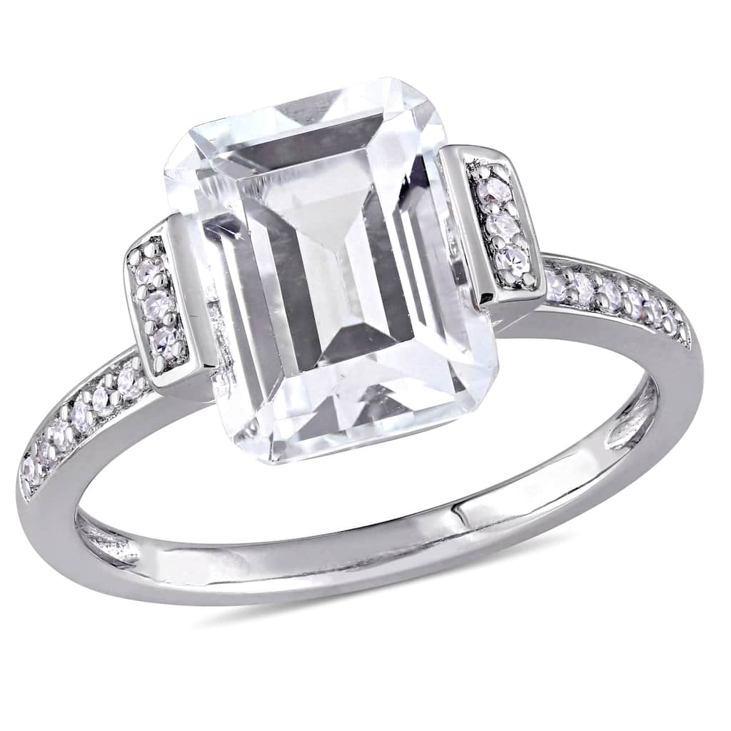 Miadora 4ct TGW White Topaz 1/10ct TW Diamond Halo Engagement Ring in Sterling Silver