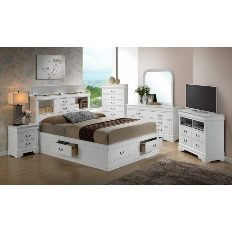 White Platform Bed with Storage, Full Size - White
