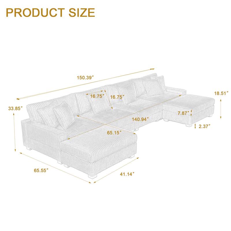 Modular Cotton Flannel Plush Sectional Sofa with Ottomans