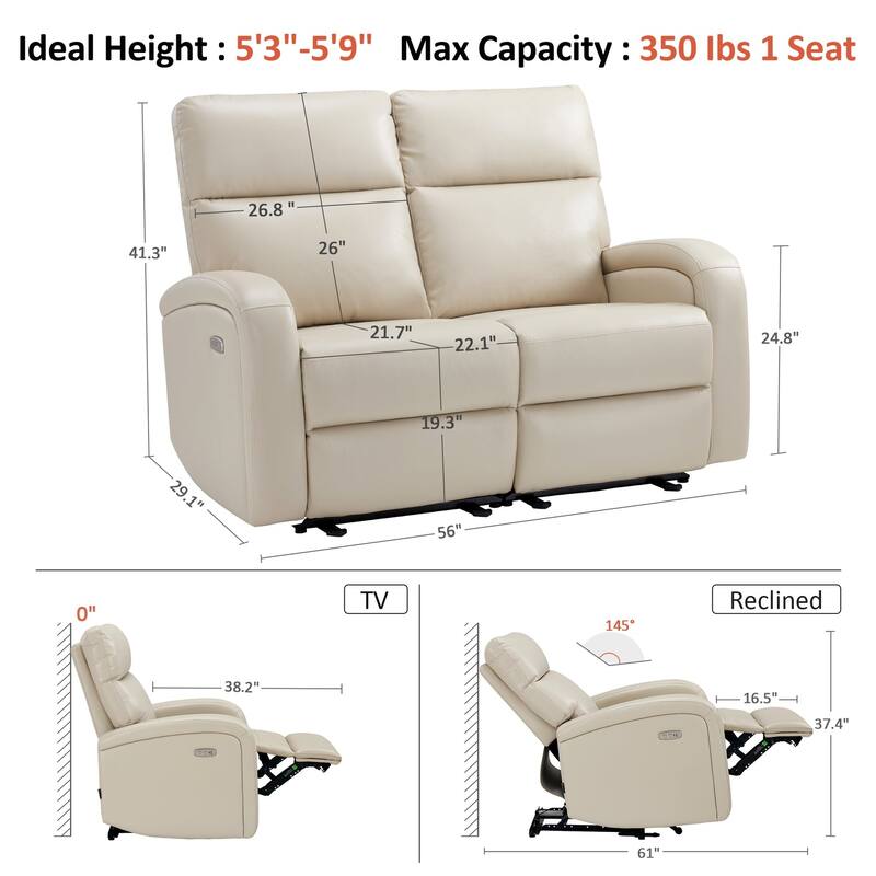 Zero Wall Recliner Loveseat with USB & Type-C Dual Ports, for Small Space, Living Room