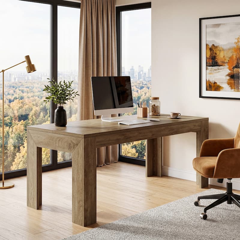 Modern Executive Desk with Large Tabletop, 63-Inch Office Desk, Computer Desk, Long Workstation for Home Office