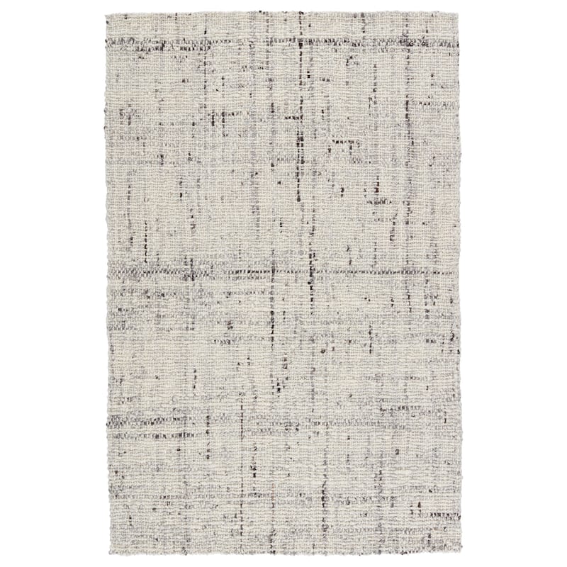 Juniper Home Cambridge Collection Basket Weave and Tweed Design Wool Area Rug - 6' x 9' - Ivory/Gray - Rectangle