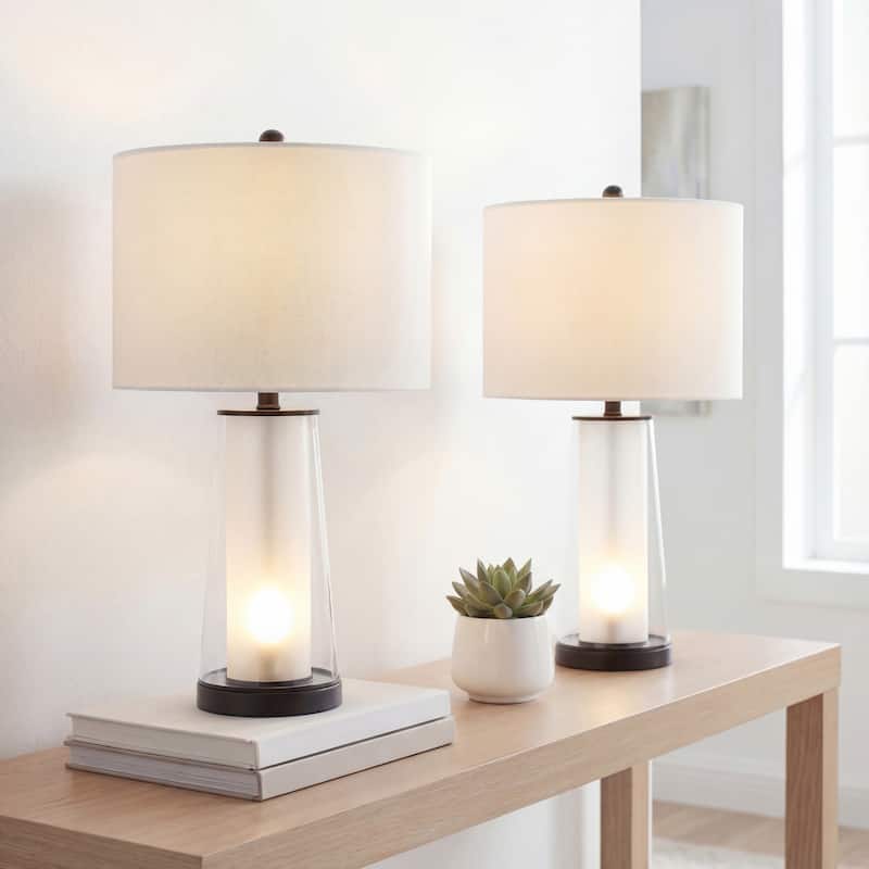 Celerie 26" Modern Minimalist Glass/Iron Nightlight LED Table Lamp, (Set of 2) by JONATHAN Y - Oil Rubbed Bronze/Clear