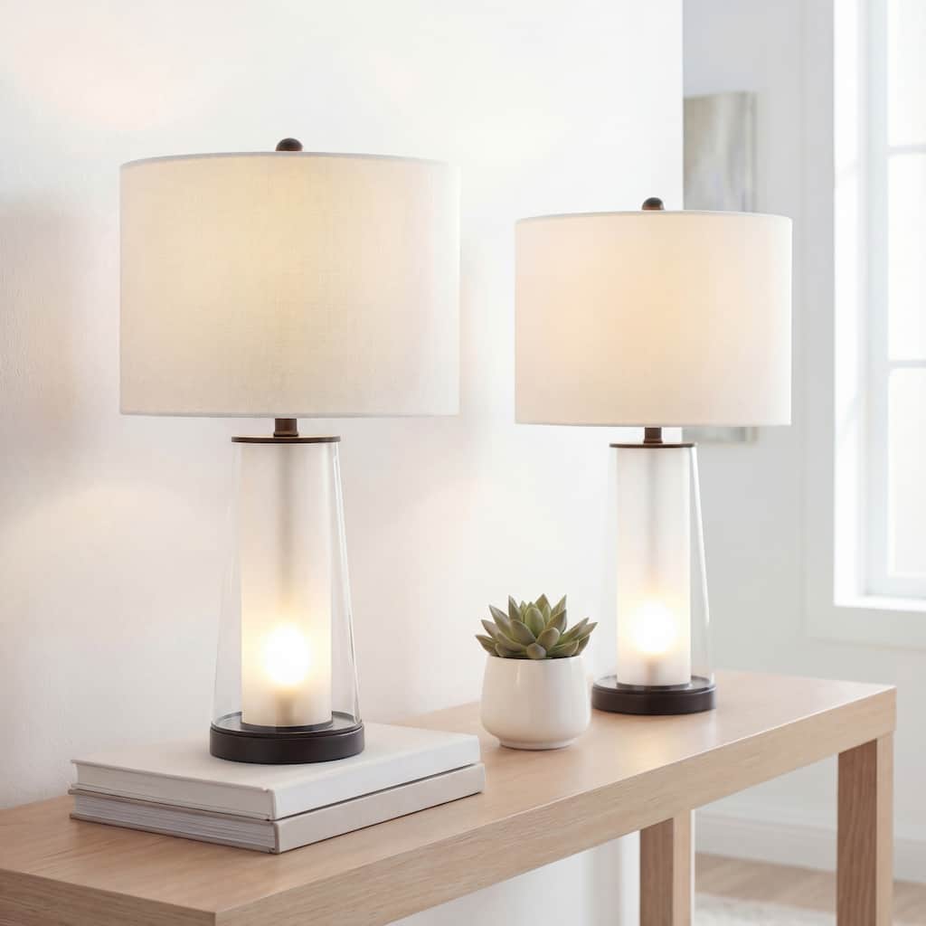 Celerie 26" Modern Minimalist Glass/Iron Nightlight LED Table Lamp, (Set of 2) by JONATHAN Y