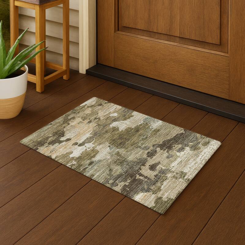 Machine Washable Indoor/ Outdoor Abstract Casual Chantille Rug - Khaki - 1'8" x 2'6"