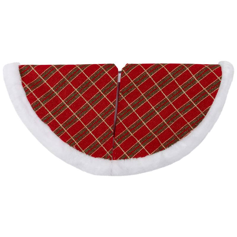20" Red and Gold Plaid Glittered Mini Christmas Tree Skirt - 20