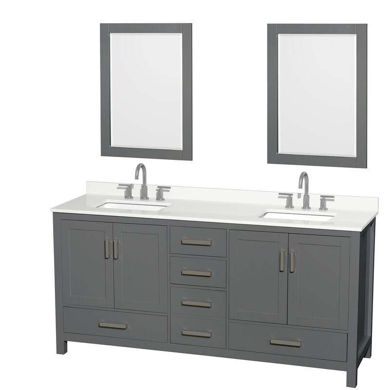 Wyndham Collection WCS141472D-QTZ-US3M24 Sheffield 72" Free Standing - Dark Gray / White Quartz Top / Brushed Chrome