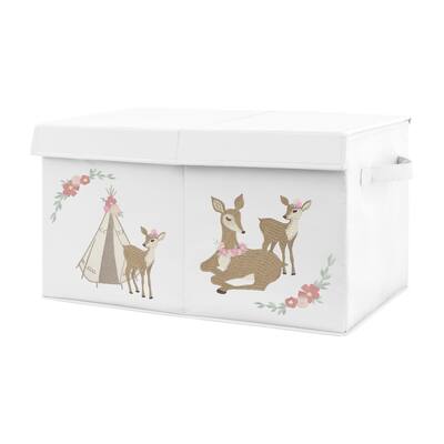 Sweet Jojo Designs Blush Pink, Mint Green and White Boho Woodland Deer Floral Collection Girl Kids Fabric Toy Bin Storage