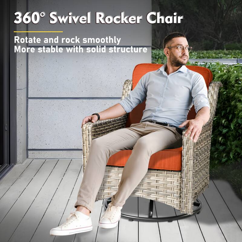 XIZZI 5-piece Patio Furniture Wicker Swivel Rocking Chair Set with Fire Pit