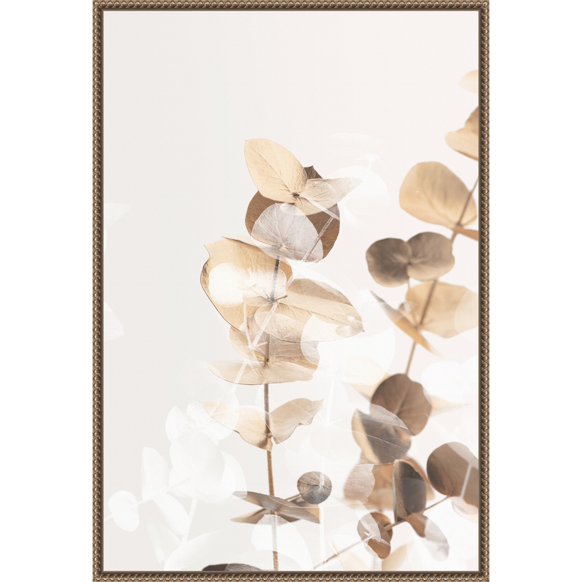 Eucalyptus Creative Gold 01 by Pictufy Studio III Framed Canvas Wall Art - Sylvie Beaded Bronze