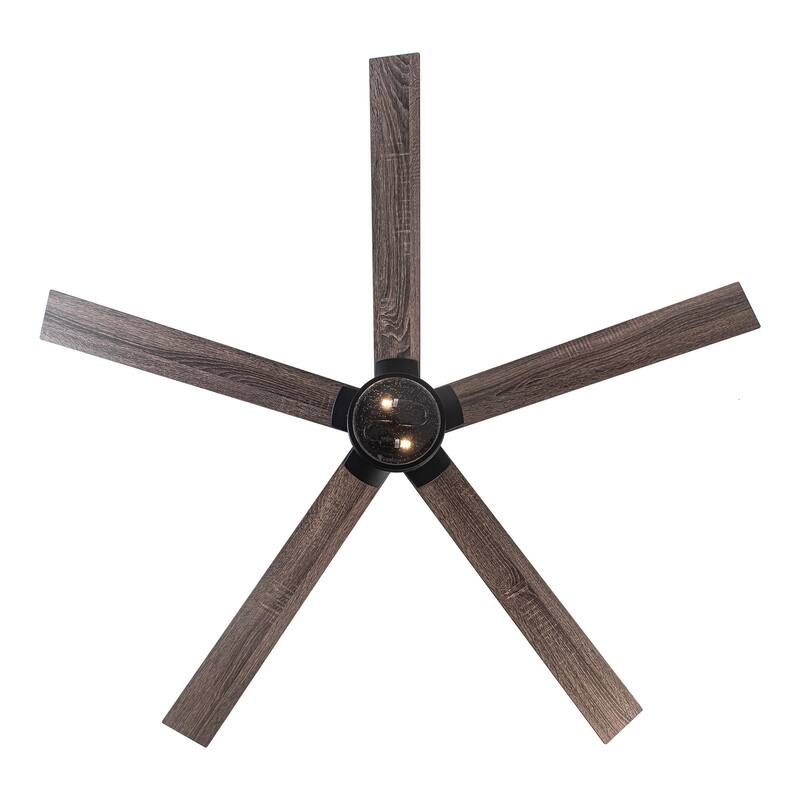 65" Black Wooden 5-Blade Industrial Ceiling Fan with Light and Remote