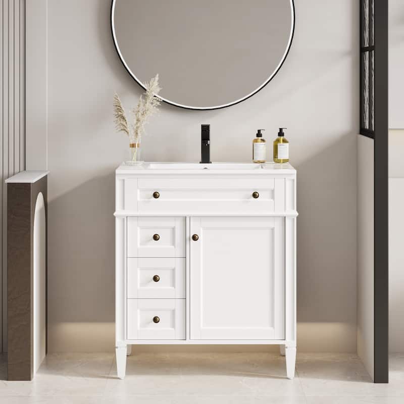 Retro Bathroom Vanity W/ Drop in Sink Combo Cabinet Set - 30 in - White