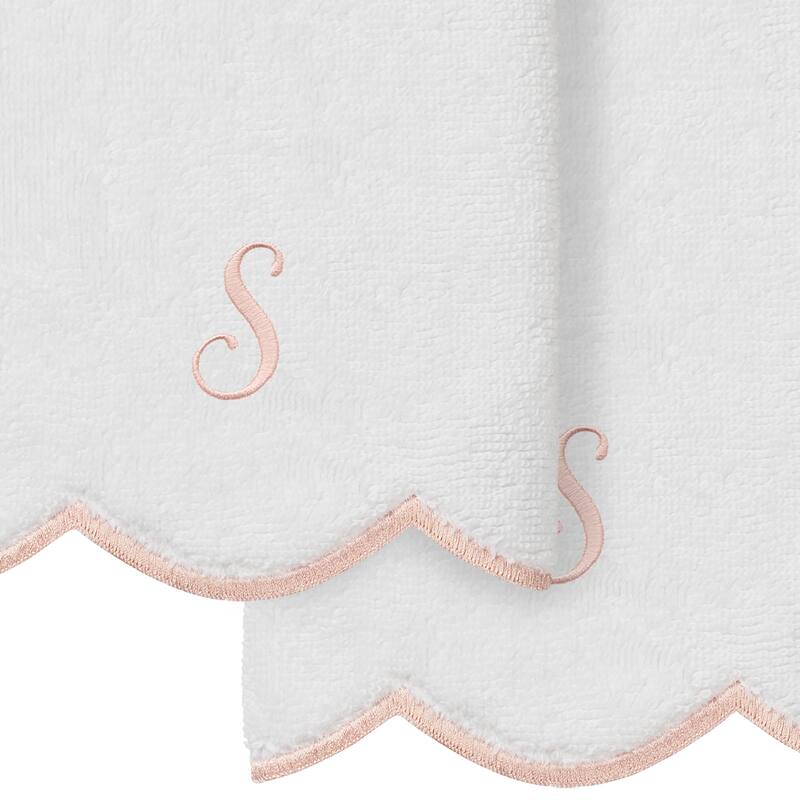 Authentic Hotel and Spa 100% Turkish Cotton Pink ADORNIA Scallop Personalized 2 Piece Fingertip Towel Set - 2 Fingertip Towels