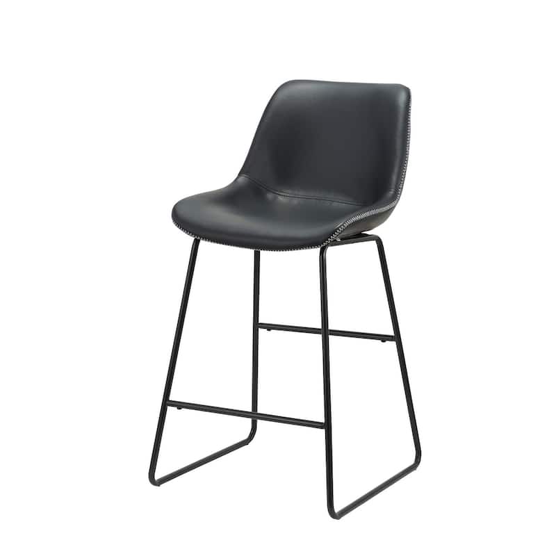 HomeRoots Set of Two Black Faux Leather and Metal Low Back Counter Height Bar Chairs