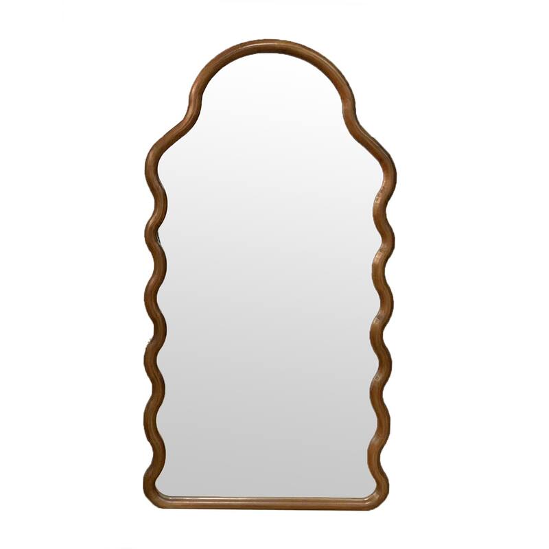 Arch Wall Mirror 55 Inches Height Solid Pine Wood Frame Unique Design - Brown