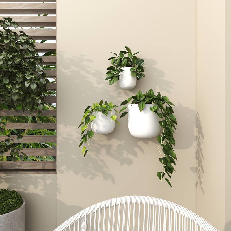 Gold, Black, Silver or White Metal Indoor Outdoor Floating Wall Planter (Set of 3) - S/3 9", 7", 6"H