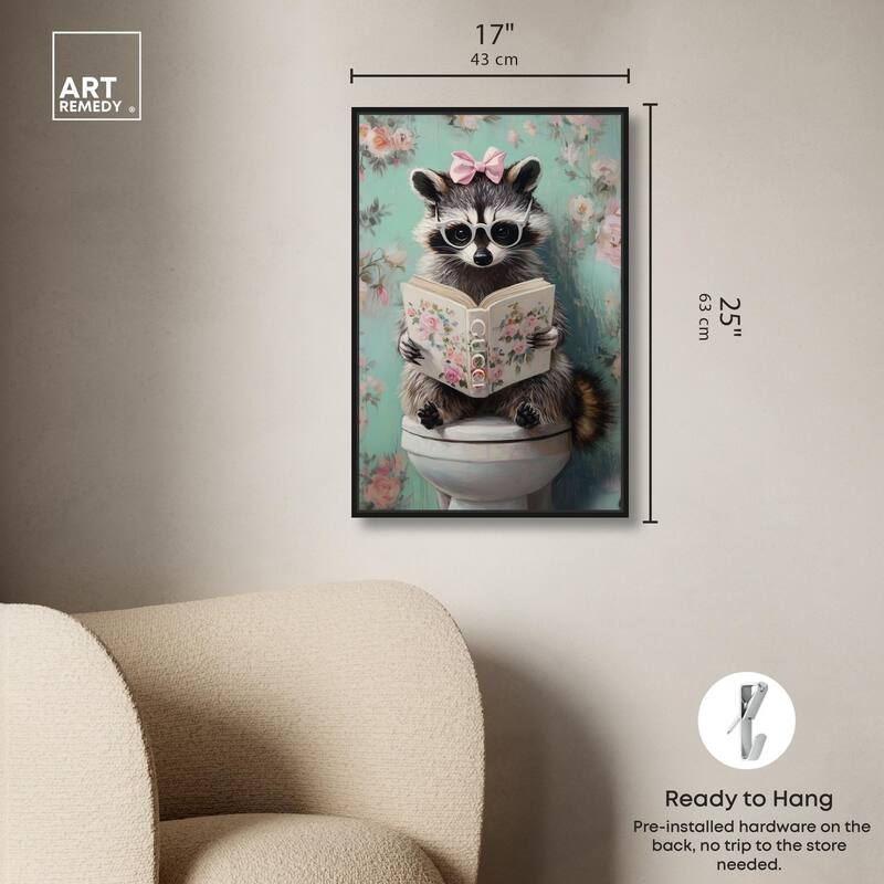 Petite Floral Toilet Raccoon Canvas by Art Remedy