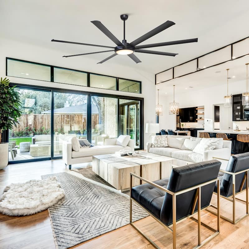 75-Inch Modern Industrial 8-Blade Extra-Large Ceiling Fan with Light
