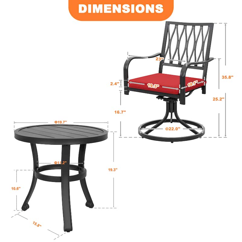 Outdoor Patio Bistro Set With Swivel Chairs