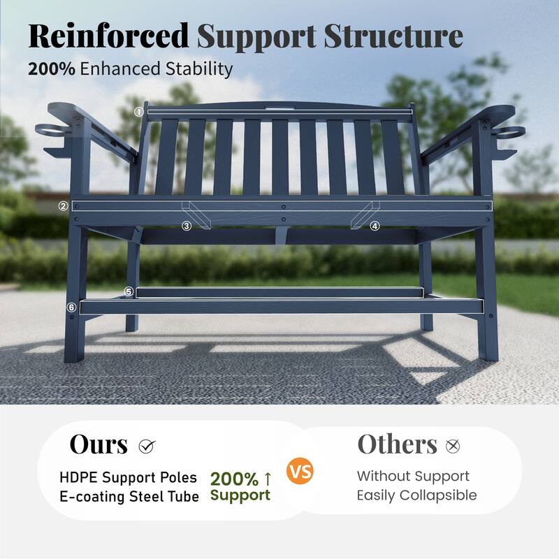 MAISON ARTS 50 Inch HDPE Outdoor Bench, All Weather 2 Seat Garden Bench with Reinforced Support Structure