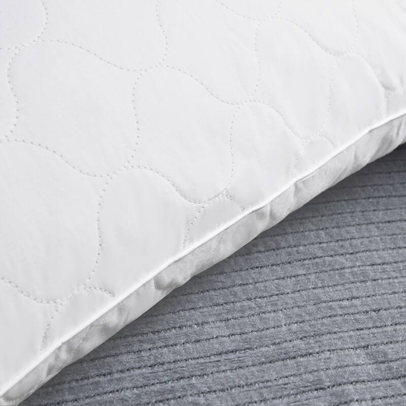 Goose Feather Down Medium Pillow White Quilted Cotton Cover Set of 2