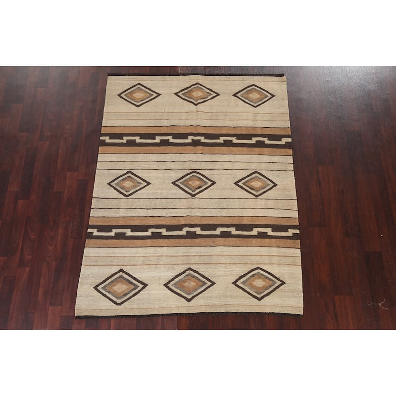 Geometric Tribal Natural Dye Kilim Oriental Area Rug Wool Flat-woven - 5'0" x 6'6"