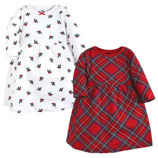 slide 1 of 1, Hudson Baby Infant and Baby Girl Cotton Dresses, Red Tartan 6-9 Months - Red Tartan