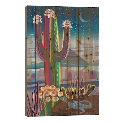 Blue Night Desert Print On Wood by Charles Harker - Multi-Color
