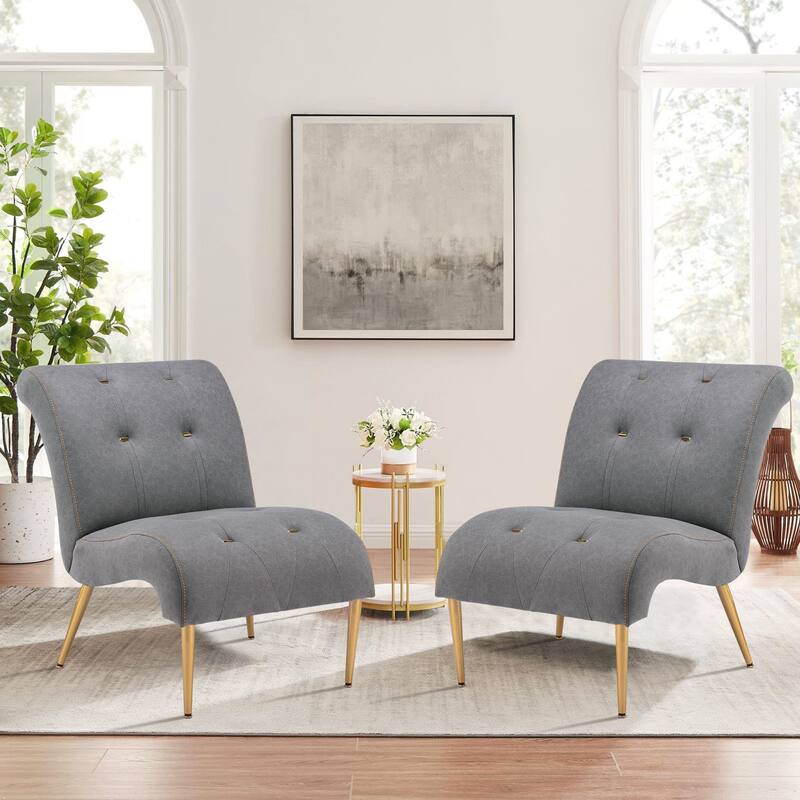Andeworld Accent Chair for Bedroom Living Room Chairs Tufted Upholstered Lounge Chair with Wood Legs Linen Fabric