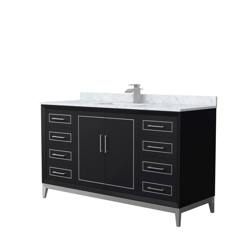 Marlena 60-Inch Single Vanity Set, Carrara Marble Top - Black, Nickel Trim, Carrara Marble Top