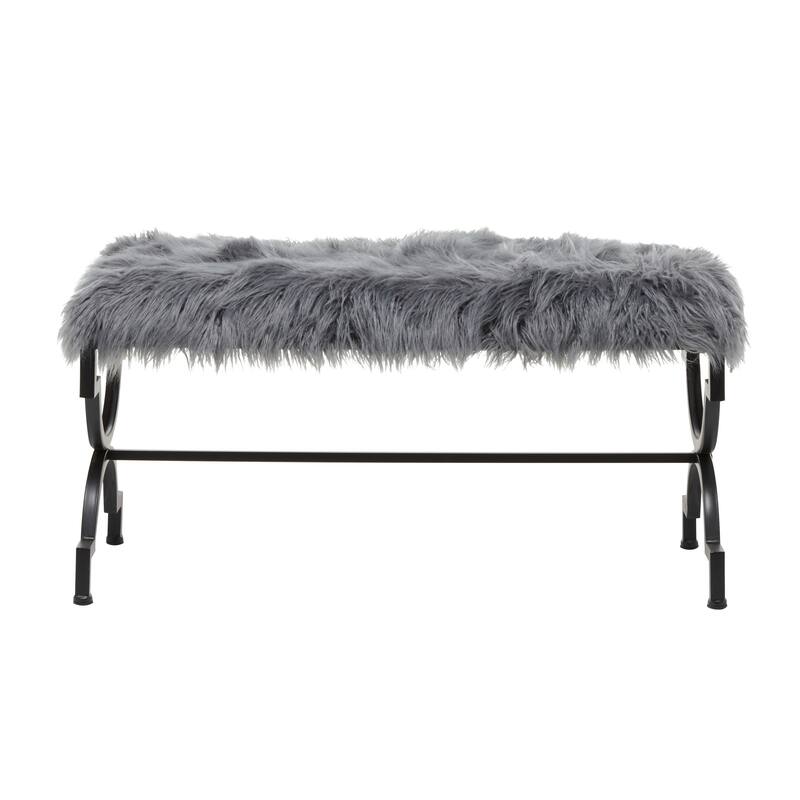 Grey or White Gold Metal Frame Plush Fabric Glam Vanity Bench Stool
